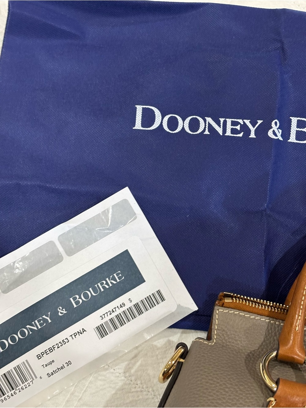 Dooney & Bourke Taupe Pebble with Florentine Leather Satchel with Gold Hardware - Picture 5 of 11